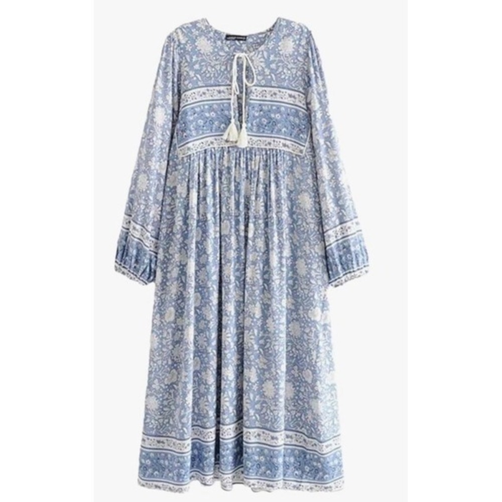 Anthropologie R. Vivimos Blue Floral Cottagecore Maxi Dress Size‎ XS (0:2)